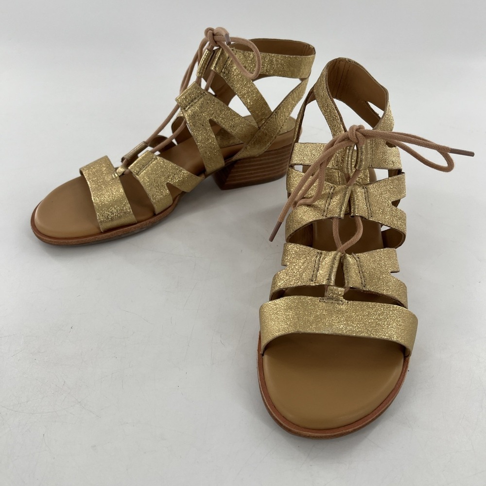 Kork-Ease Gladiator Sandal Womens‎ Shoes Gold Strappy Lace Chunky Block Heel 8 M